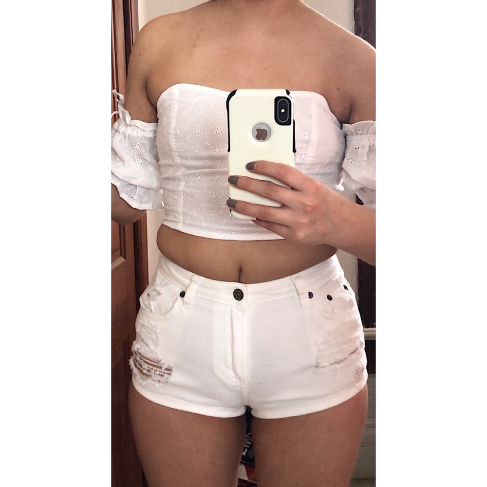 White Distressed Carmar Shorts